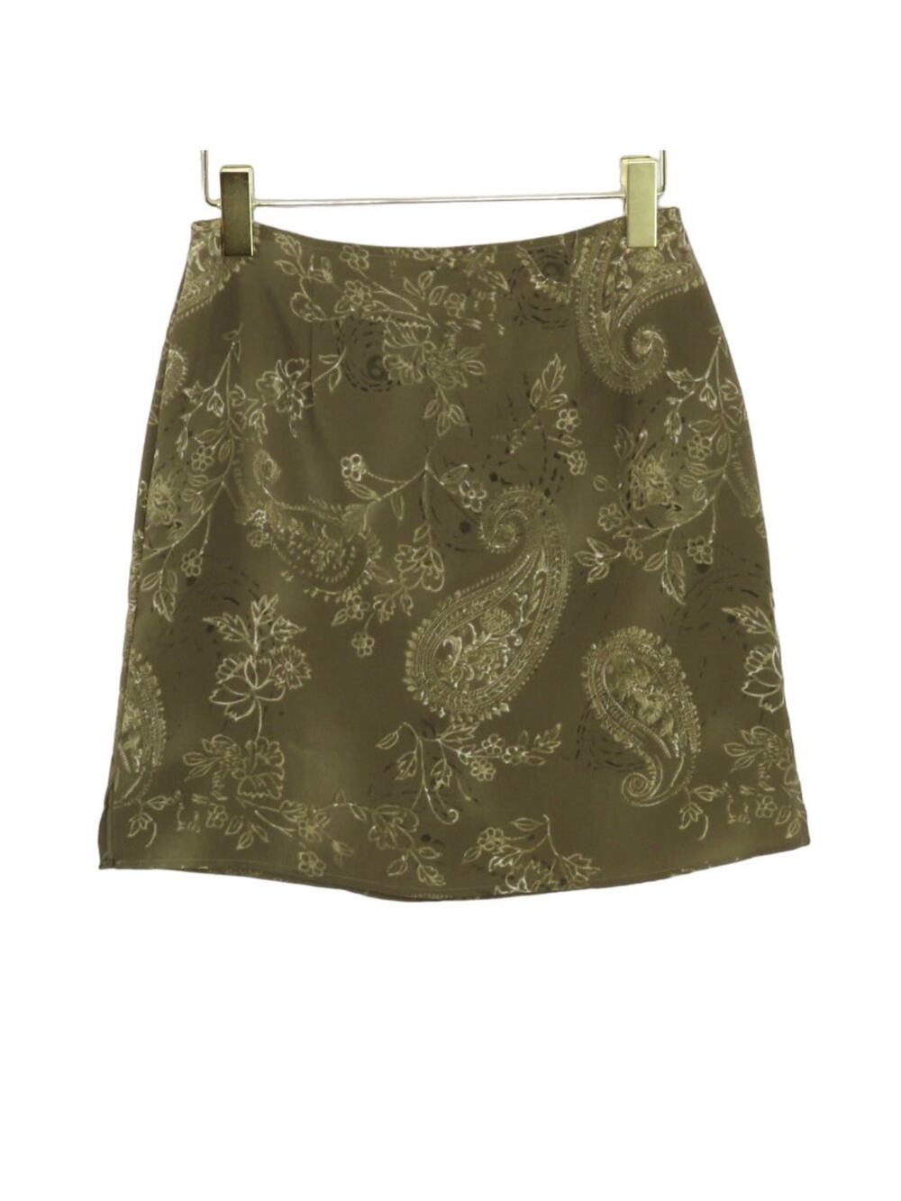 90s Vintage Compagnie Internationale Express Olive Green Paisley Mini Skirt 27"